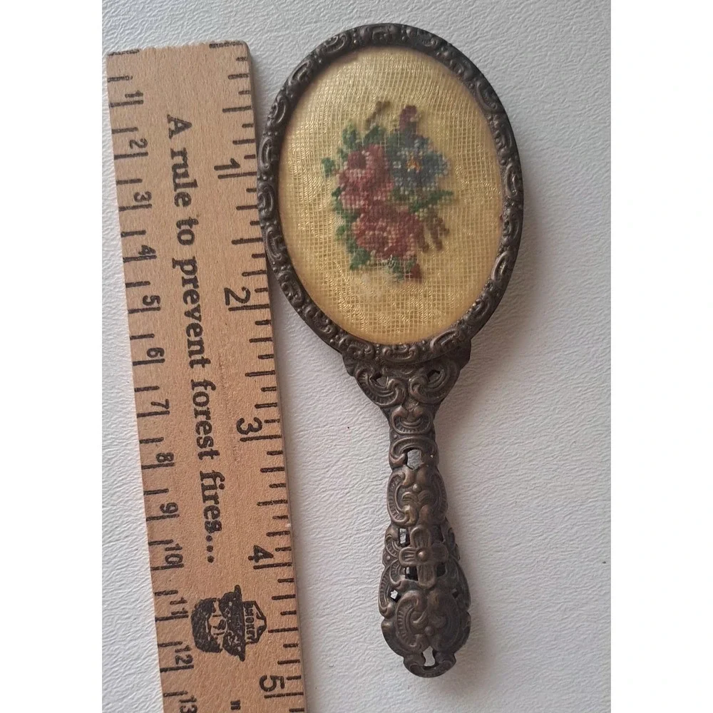 Vintage Miniature Floral French Ornate Petit Mirror 5